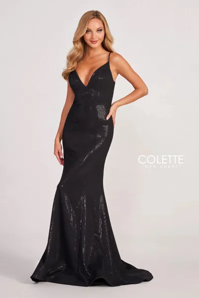 Colette By Daphne Colette Cl2077 Long Prom Sequin Formal Dress In Black