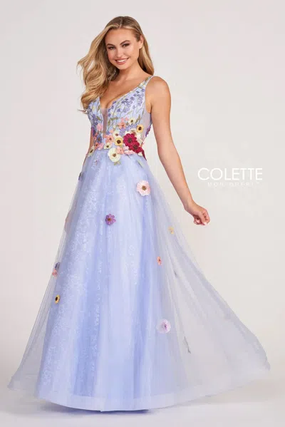Colette By Daphne Colette Cl2084 Floral Applique Formal Prom Long Dress In Multi