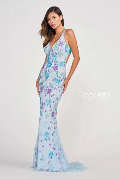 Colette By Daphne Colette Cl2088 Prom Long Formal Floral Beaded Dress In Multi