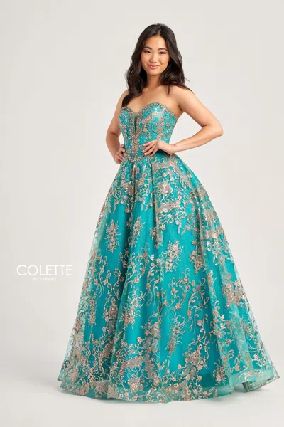 Colette By Daphne Colette Cl5101 Long Formal Glitter Prom Beaded Ball Gown In Multi