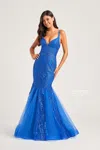 Colette By Daphne Colette Cl5109 Glitter Prom Long Formal Mermaid Dress In Blue
