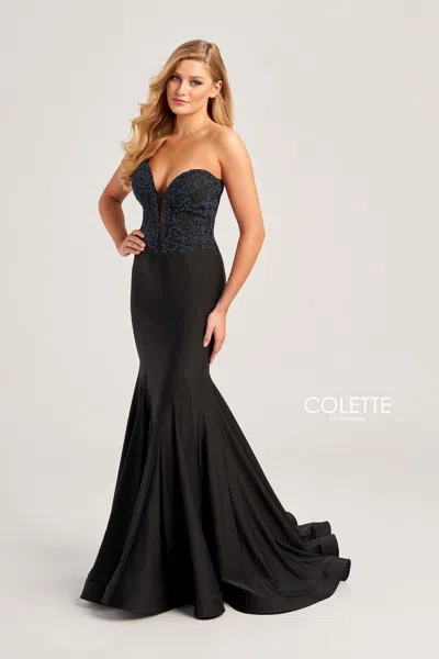 Colette By Daphne Colette Cl5112 Prom Long Applique Formal Mermaid Dress In Black