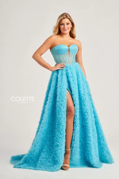 Colette By Daphne Colette Cl5114 Prom Long Fingerless Gloves Formal Ball Gown In Blue