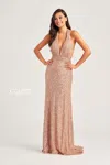 Colette By Daphne Colette Cl5115 Sequin Prom Long Halter Formal Dress In Gold