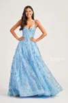Colette By Daphne Colette Cl5117 Glitter Prom Long Beaded Formal Ball Gown In Blue
