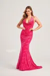 Colette By Daphne Colette Cl5118 Fitted Prom Long Halter Formal Dress In Pink