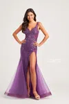Colette By Daphne Colette Cl5122 Glitter Prom Long Beaded Formal Dress In Purple