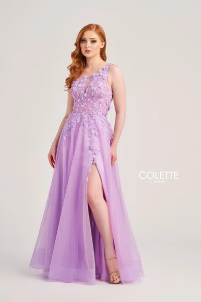 Colette By Daphne Colette Cl5124 Long Formal Applique Prom Dress In Purple