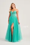 Colette By Daphne Colette Cl5132 Long Formal Stone Accent Prom Dress In Green