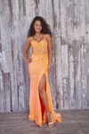 Colette By Daphne Colette Cl5133 Long Formal Sequin Prom Dress In Orange