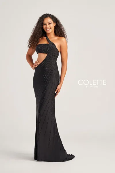 Colette By Daphne Colette Cl5139 Cut Out Long Formal Fitted Prom Dress In Black
