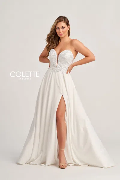 Colette By Daphne Colette Cl5142 Stone Accents Long Formal Prom Dress In White