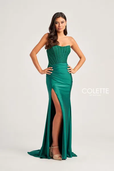 Colette By Daphne Colette Cl5158 Long Formal Fitted Prom Dress In Green