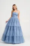 Colette By Daphne Colette Cl5163 Layered Prom Long Halter Formal Ball Gown In Blue