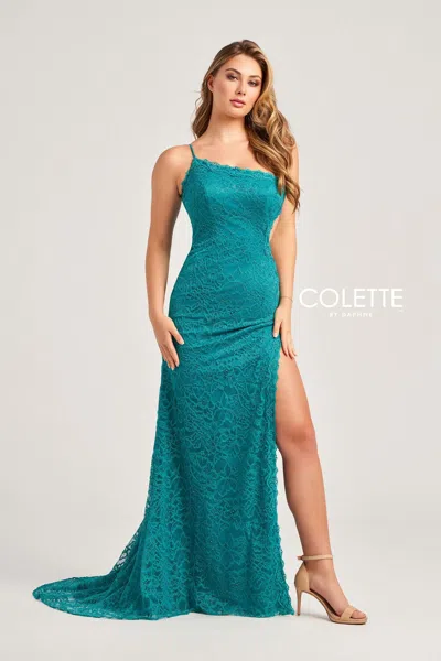 Colette By Daphne Colette Cl5198 Cut Out Long Formal Prom Dress In Green