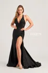 Colette By Daphne Colette Cl5206 Halter Long Formal Applique Prom Dress In Black