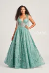 Colette By Daphne Colette Cl5236 Long Glitter Formal Sequin Prom Dress In Green