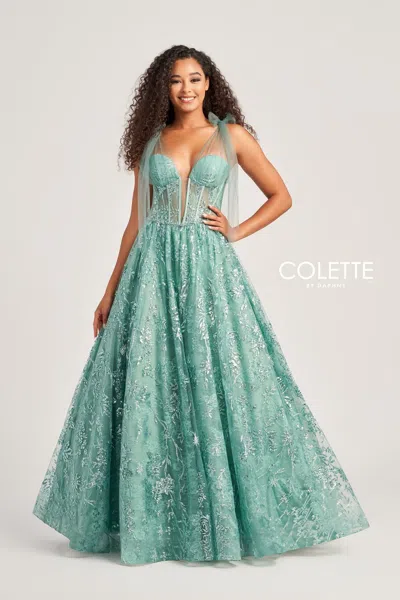 Colette By Daphne Colette Cl5236 Long Glitter Formal Sequin Prom Dress In Green