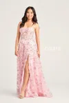 Colette By Daphne Colette Cl5249 Glitter Long Formal Prom Dress In Pink