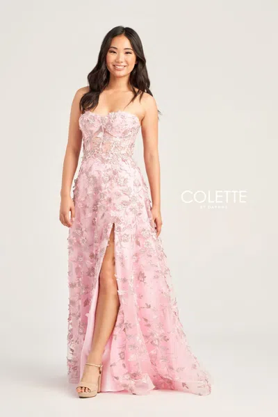 Colette By Daphne Colette Cl5249 Glitter Long Formal Prom Dress In Pink