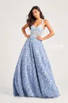 Colette By Daphne Colette Cl5250 Long Formal Rosette Prom Ball Gown In Blue