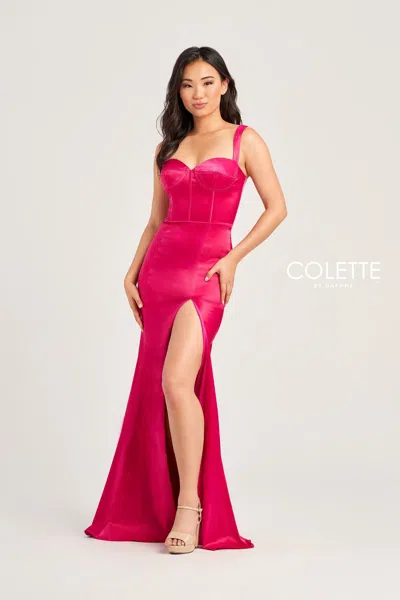 Colette By Daphne Colette Cl5252 Fitted Long Formal Prom Dress In Pink