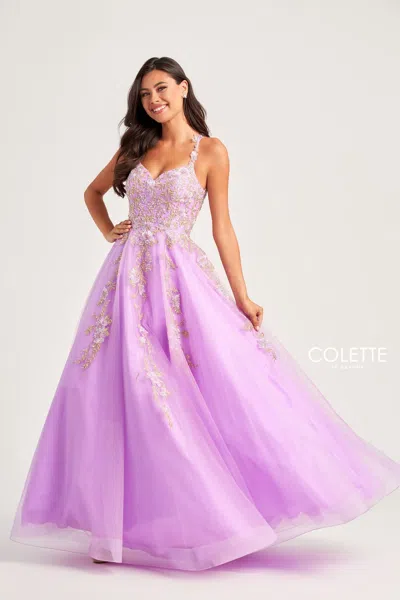 Colette By Daphne Colette Cl5271 Long Prom Formal Beaded  Ball Gown In Purple
