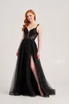 Colette By Daphne Colette Cl5287 Glitter Formal Long Sequin Prom Dress In Black