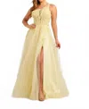 Colette By Daphne High Slit Prom Dress In Buttercup In Yellow