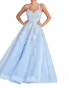 Colette By Daphne Strapless Lace Tulle Long Gown In Ice Blue In Blue