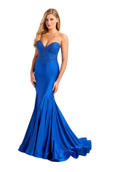 Colette By Mon Cheri Beaded Sweetheart Prom Dress In Royal In Blue