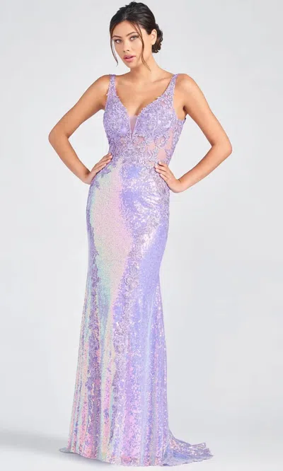 Colette By Mon Cheri Iridescent Sequins Fit And Flare Gown In Violet In Purple