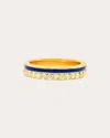 Colette Jewelry Women's 18k Gold Blue Enamel And Diamond Band Ring In Blue