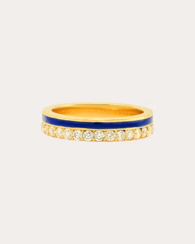 Colette Jewelry Women's 18k Gold Blue Enamel And Diamond Band Ring