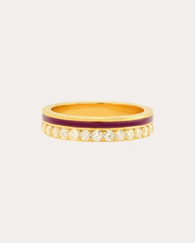 Colette Jewelry Women's 18k Gold Burgundy Enamel And Diamond Band Ring In Red