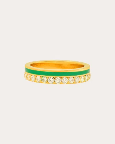 Colette Jewelry Women's 18k Gold Green Enamel And Diamond Band Ring