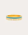 Colette Jewelry Women's 18k Gold Light Blue Enamel And Diamond Band Ring In Blue