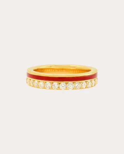 Colette Jewelry Women's 18k Gold Red Enamel And Diamond Band Ring