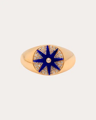 Colette Jewelry Women's 18k Gold Blue Enamel And Diamond Starburst Signet Ring In Multicolor