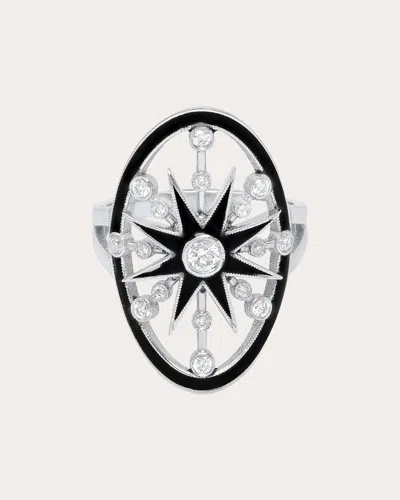 Colette Jewelry Women's Danvou 18k Gold Black Enamel And Diamond Halo Ring