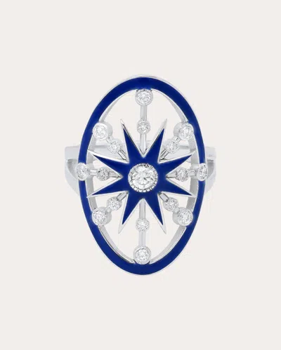 Colette Jewelry Women's Danvou 18k Gold Blue Enamel And Diamond Halo Ring