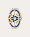 Colette Jewelry Women's Danvou 18k Gold Blue Enamel And Diamond Halo Ring In Blue