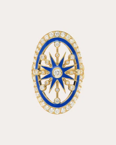 Colette Jewelry Women's Danvou 18k Gold Blue Enamel And Diamond Halo Ring