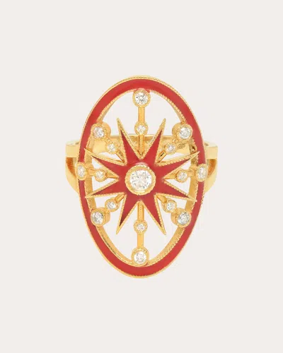 Colette Jewelry Women's Danvou 18k Gold Red Enamel And Diamond Halo Ring