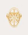 Colette Jewelry Women's Danvou 18k Gold White Enamel And Diamond Halo Ring In White