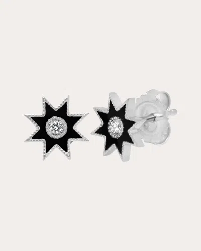 Colette Jewelry Women's Diamond & Black Enamel 18k White Gold Twinkle Star Stud Earrings 18k Gold