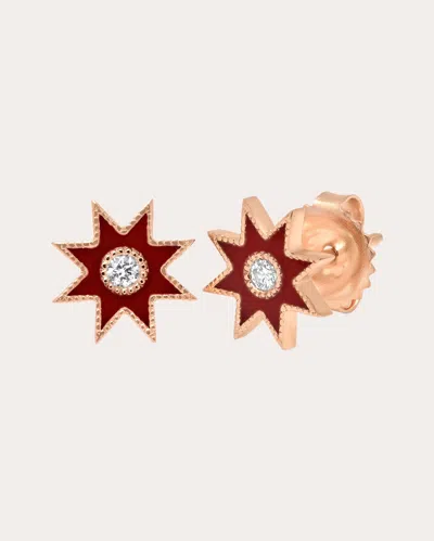Colette Jewelry Women's Diamond & Burgundy Enamel 18k Rose Gold Twinkle Star Stud Earrings In Red