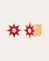 Colette Jewelry Women's Diamond & Fuchsia Enamel 18k Gold Twinkle Star Stud Earrings In Red