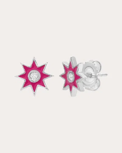 Colette Jewelry Women's Diamond & Fuchsia Enamel 18k White Gold Twinkle Star Stud Earrings In Pink