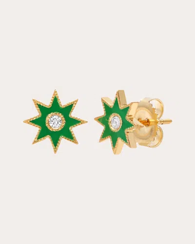 Colette Jewelry Women's Diamond & Green Enamel 18k Gold Twinkle Star Stud Earrings
